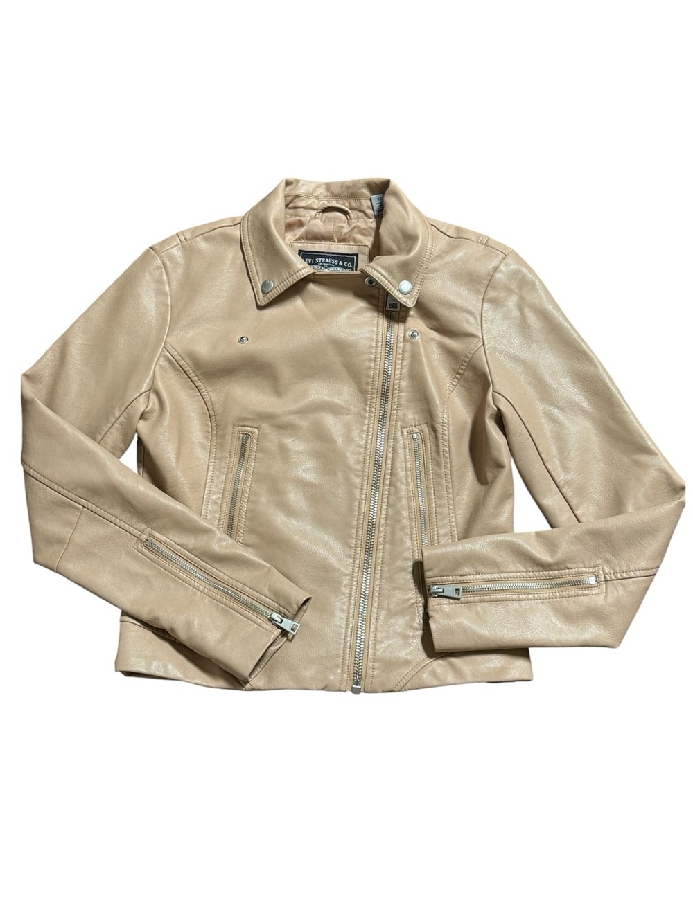 Levi's Faux Leather Moto Jacket Women's Tan Beige Asymmetrical Zip Biker NWOT